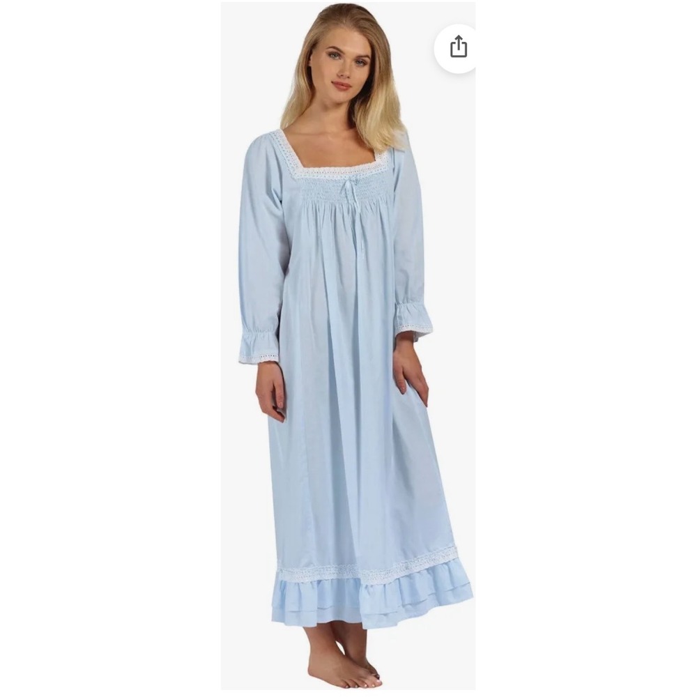 The 1‎ for U Martha Blue 100% Cotton Victorian Nightgown Long Sleeve Lace 3XL